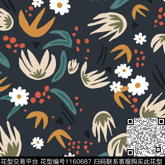 手绘大花小碎花秋冬华亿平台传统印花华亿平台下载（图片编号: 1160687） - 瓦栏（Walan）