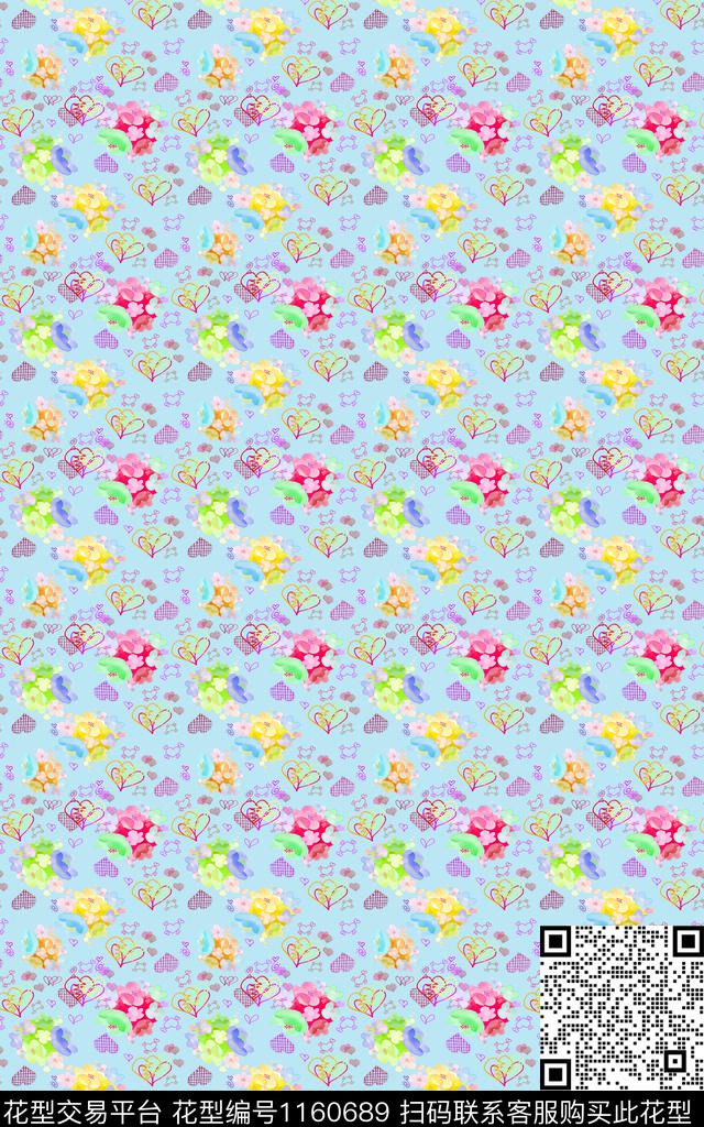 素雅水彩花卉数码印花华亿平台下载（图片编号: 1160689） - 瓦栏（Walan）