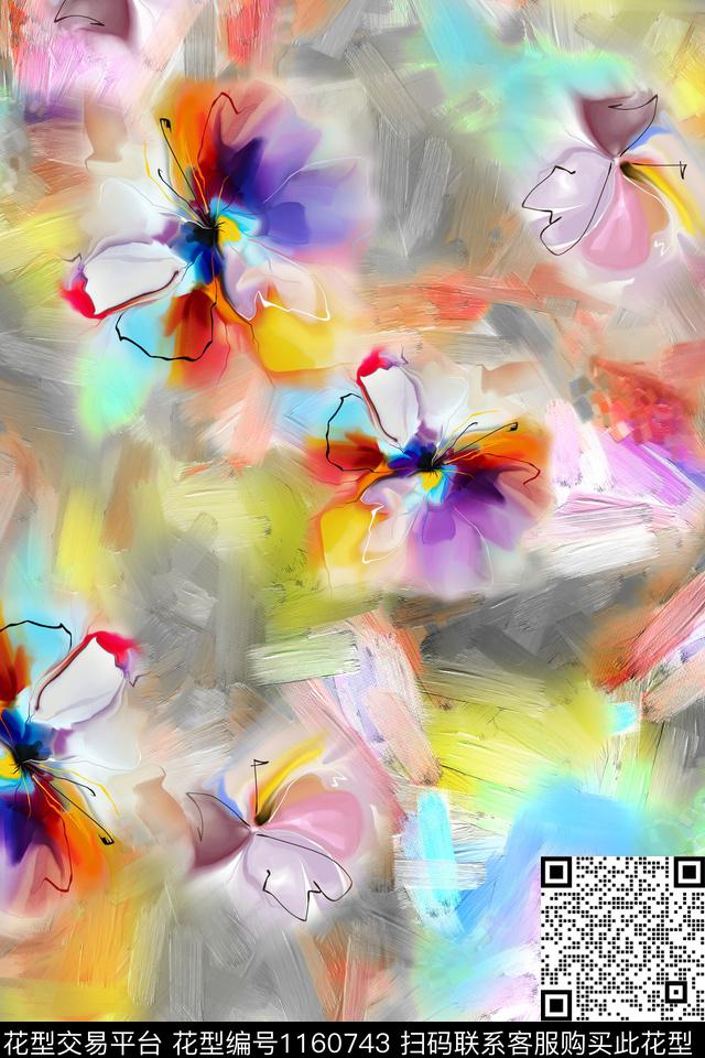 抽象花卉油画华亿平台数码印花华亿平台下载（图片编号: 1160743） - 瓦栏（Walan）