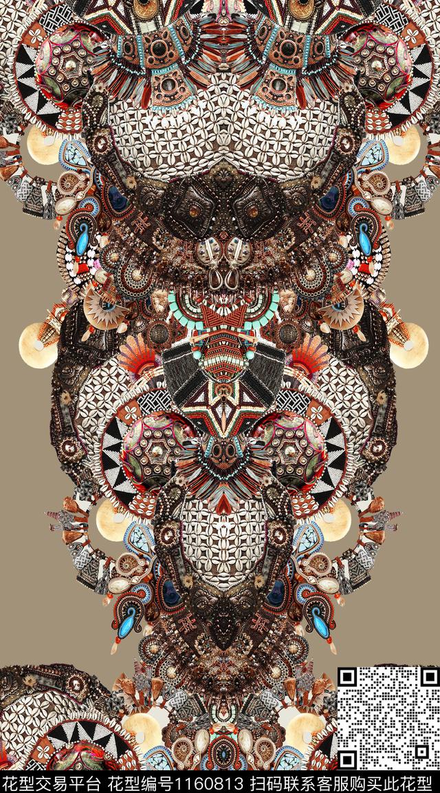 抽象大牌风民族花卉数码印花华亿平台下载（图片编号: 1160813） - 瓦栏（Walan）