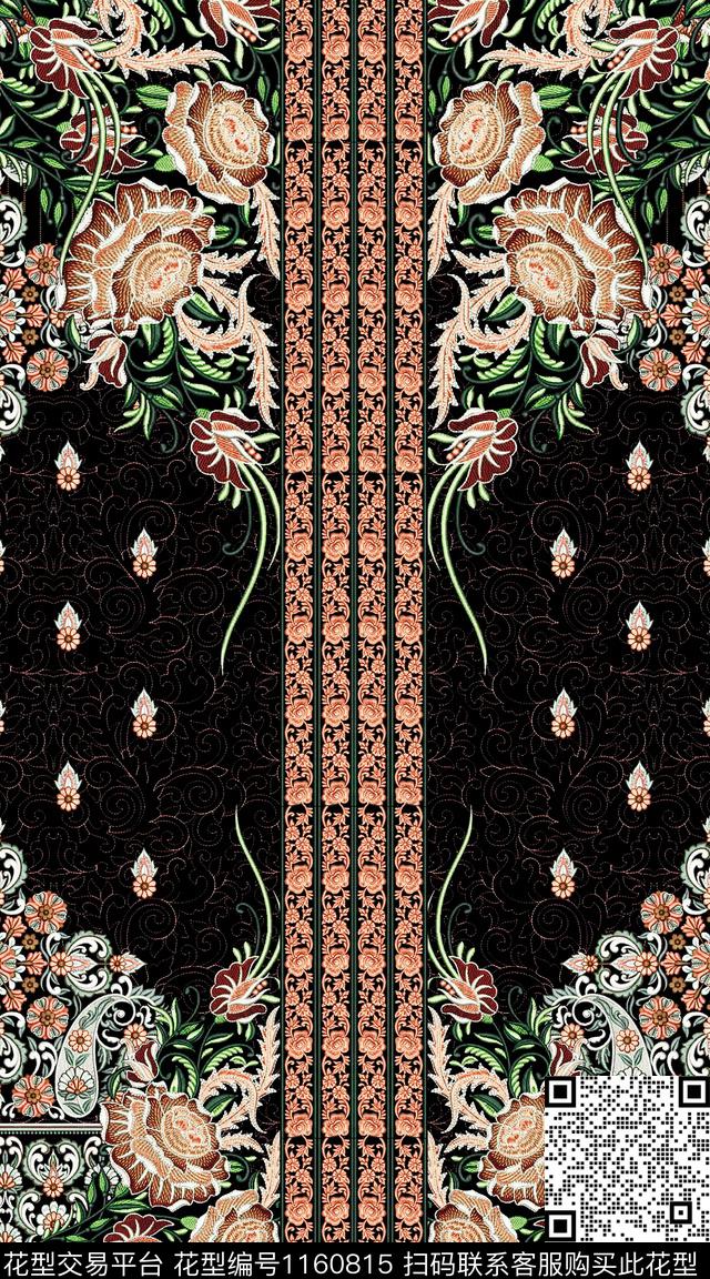抽象大牌风民族花卉数码印花华亿平台下载（图片编号: 1160815） - 瓦栏（Walan）