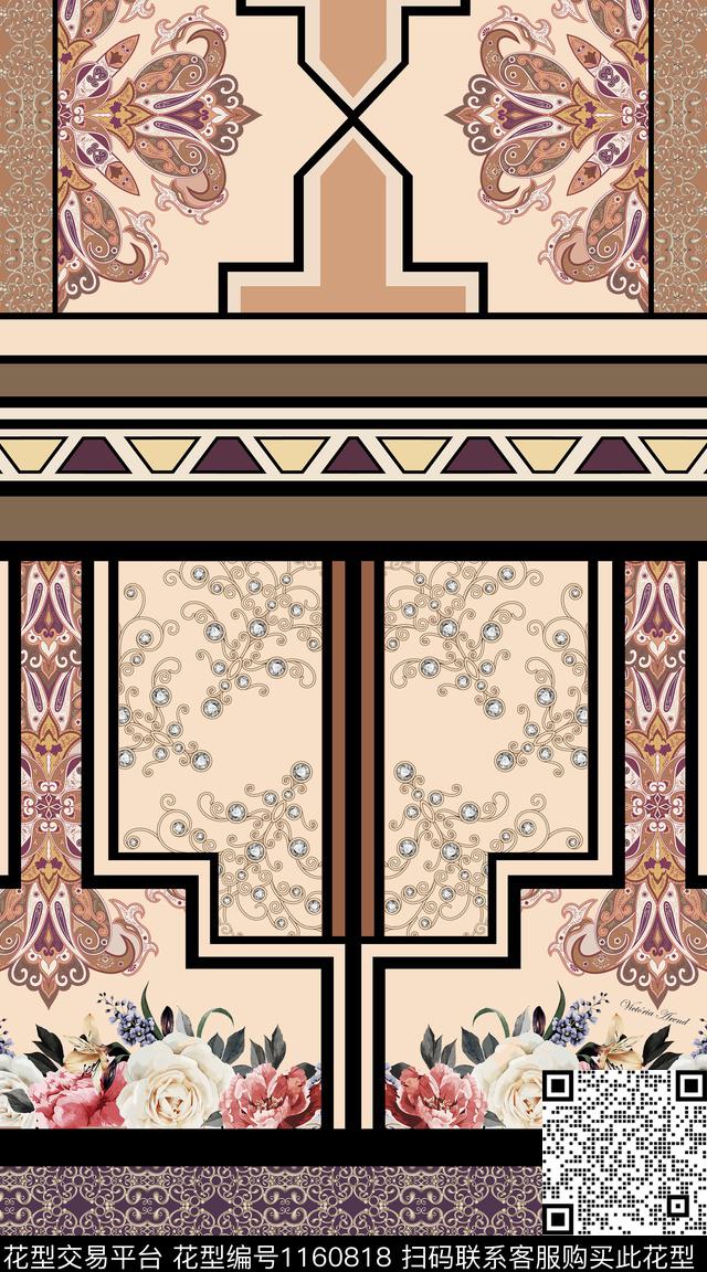 抽象大牌风民族花卉数码印花华亿平台下载（图片编号: 1160818） - 瓦栏（Walan）