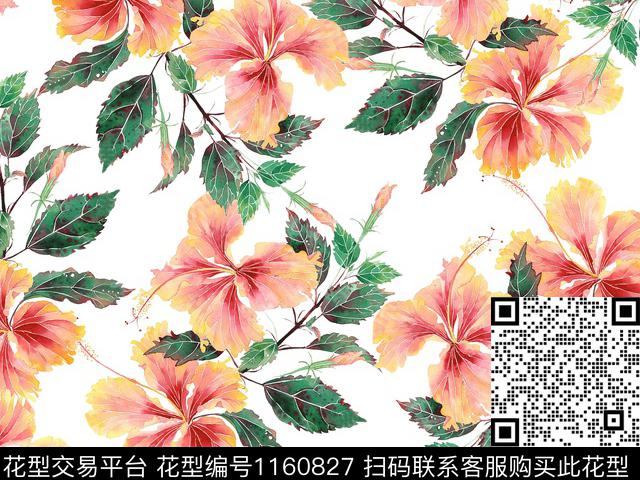 手绘花卉漂亮花卉波点数码印花华亿平台下载（图片编号: 1160827） - 瓦栏（Walan）