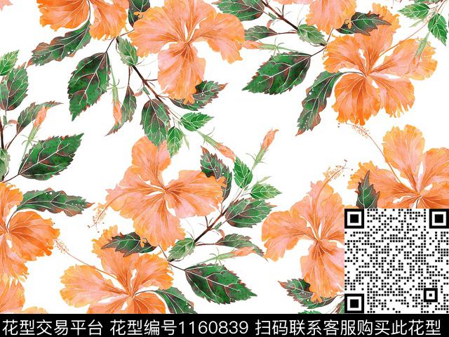 手绘花卉漂亮花卉波点数码印花华亿平台下载（图片编号: 1160839） - 瓦栏（Walan）