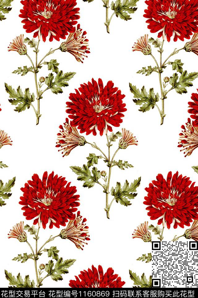 手绘大花手绘花卉精致数码印花华亿平台下载（图片编号: 1160869） - 瓦栏（Walan）