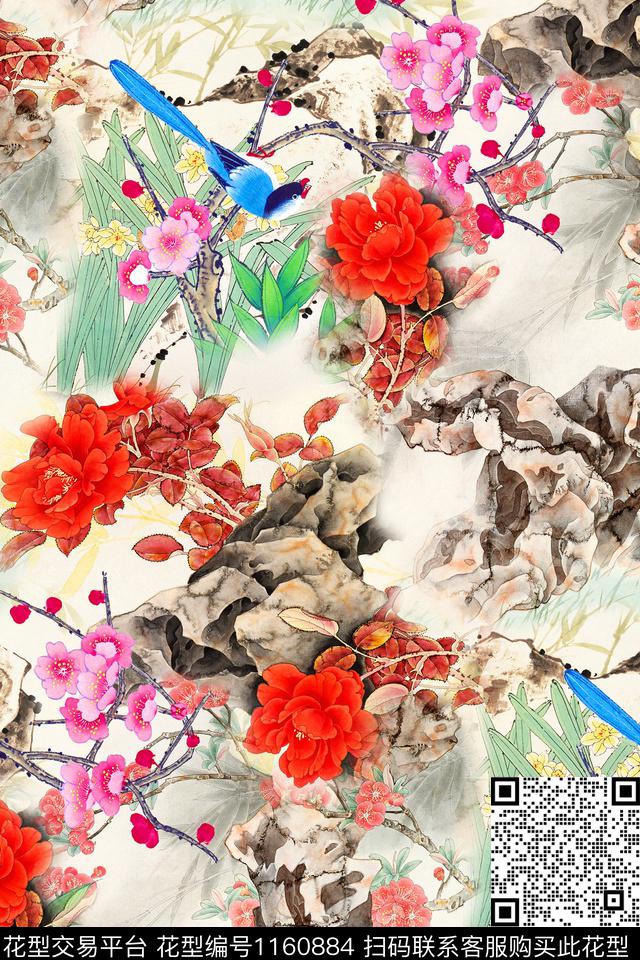 花鸟牡丹花卉数码印花华亿平台下载（图片编号: 1160884） - 瓦栏（Walan）