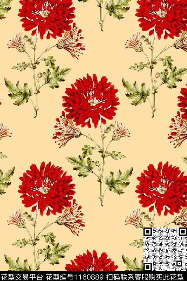 手绘大花手绘花卉精致数码印花华亿平台下载（图片编号: 1160889） - 瓦栏（Walan）