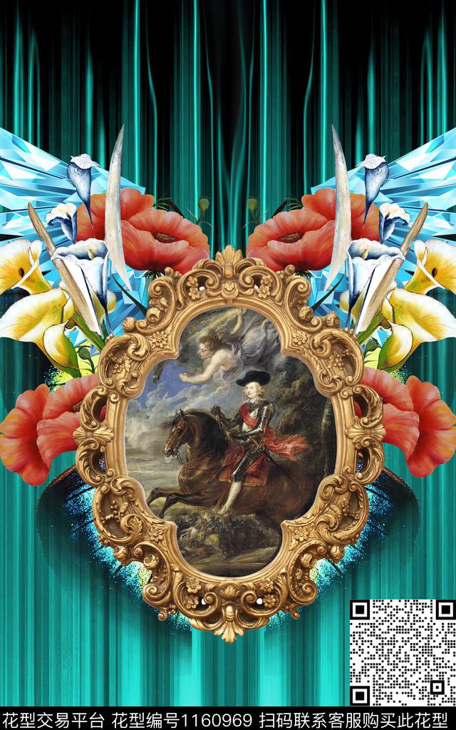 风格化花卉翅膀名画数码印花华亿平台下载（图片编号: 1160969） - 瓦栏（Walan）