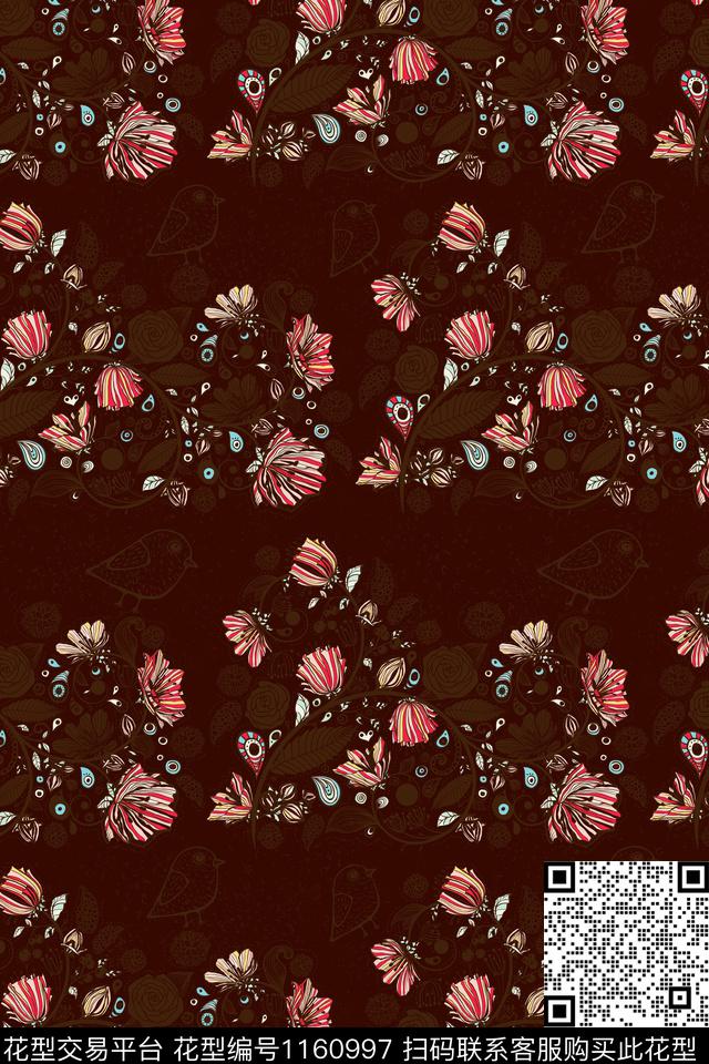 大牌风抽象花卉纹理数码印花华亿平台下载（图片编号: 1160997） - 瓦栏（Walan）