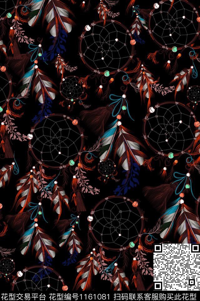 大牌风部落风羽毛数码印花华亿平台下载（图片编号: 1161081） - 瓦栏（Walan）