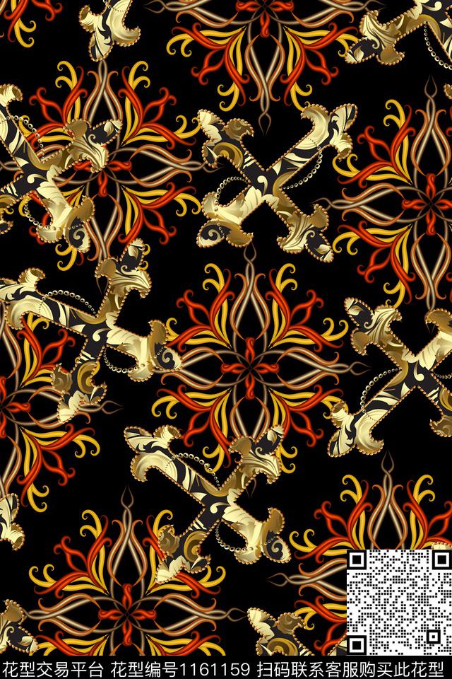 大牌风几何花卉数码印花华亿平台下载（图片编号: 1161159） - 瓦栏（Walan）