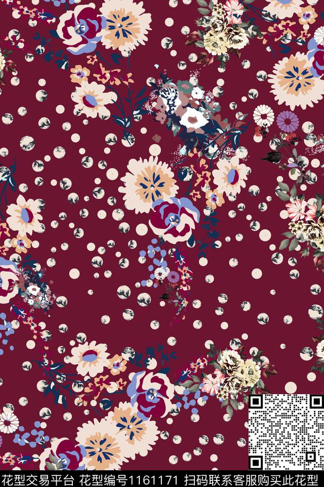 手绘花卉花卉波点数码印花华亿平台下载（图片编号: 1161171） - 瓦栏（Walan）