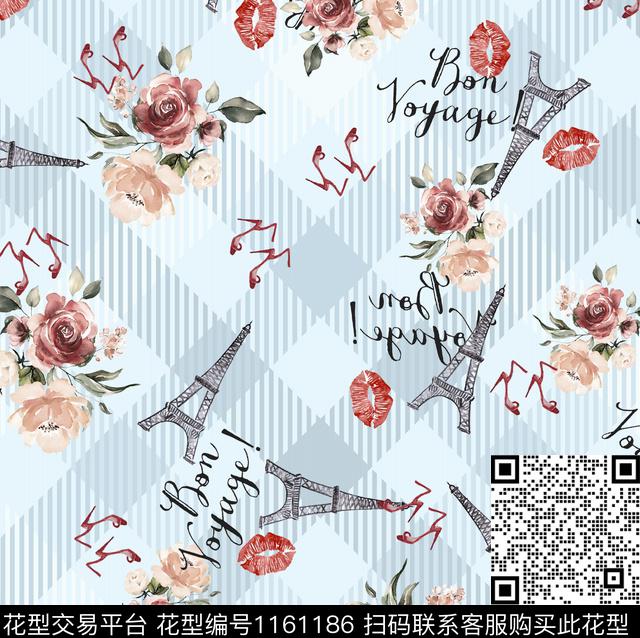 格子趣味花卉数码印花华亿平台下载（图片编号: 1161186） - 瓦栏（Walan）