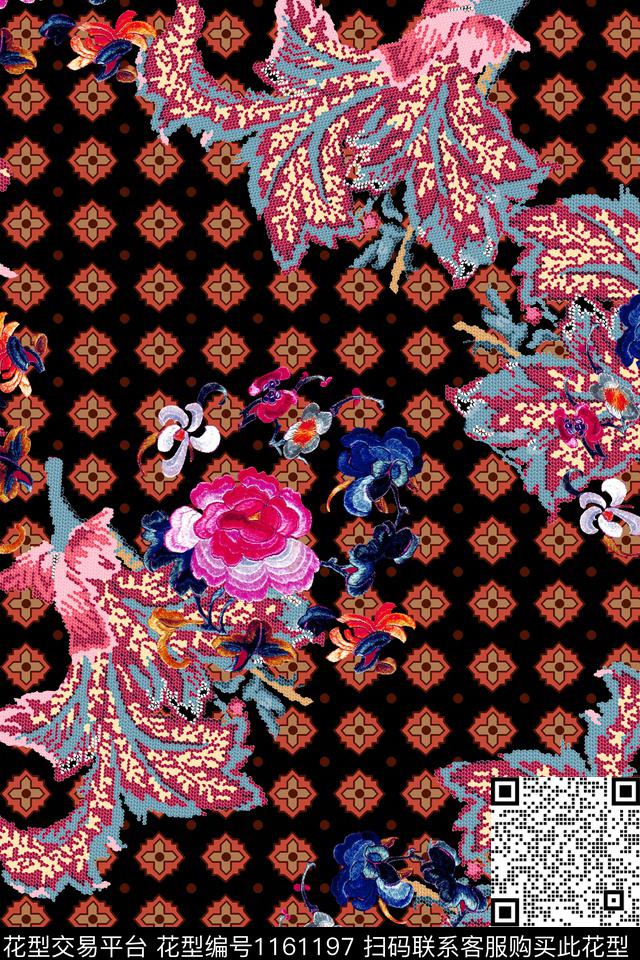 几何花卉绣花华亿平台数码印花华亿平台下载（图片编号: 1161197） - 瓦栏（Walan）