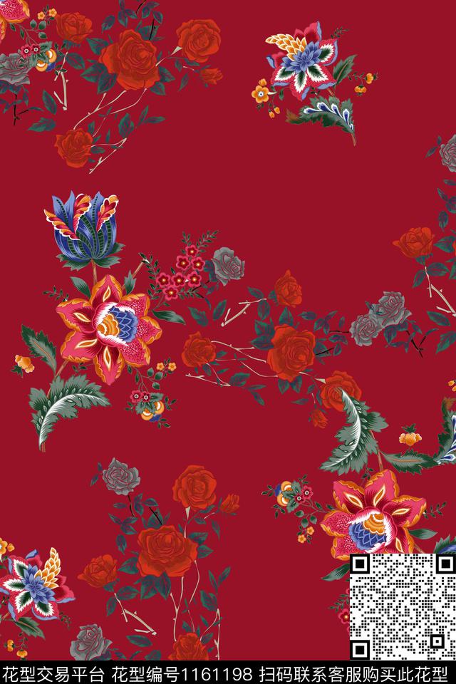 复古绣花华亿平台旗袍数码印花华亿平台下载（图片编号: 1161198） - 瓦栏（Walan）