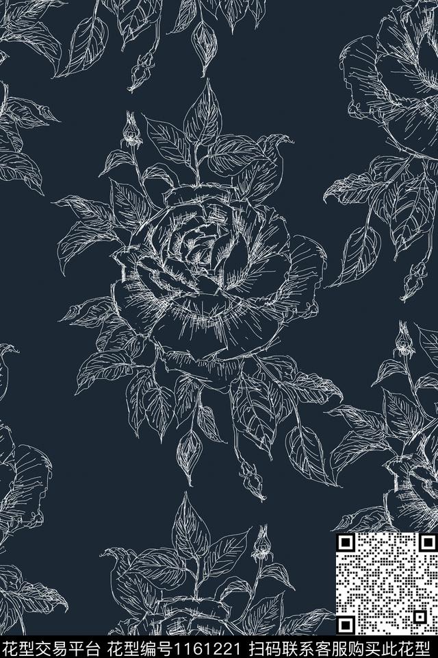 花瓣风格化花卉女装传统印花华亿平台下载（图片编号: 1161221） - 瓦栏（Walan）