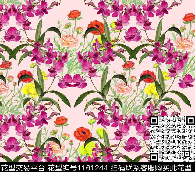 女装花卉粉色花卉数码印花华亿平台下载（图片编号: 1161244） - 瓦栏（Walan）