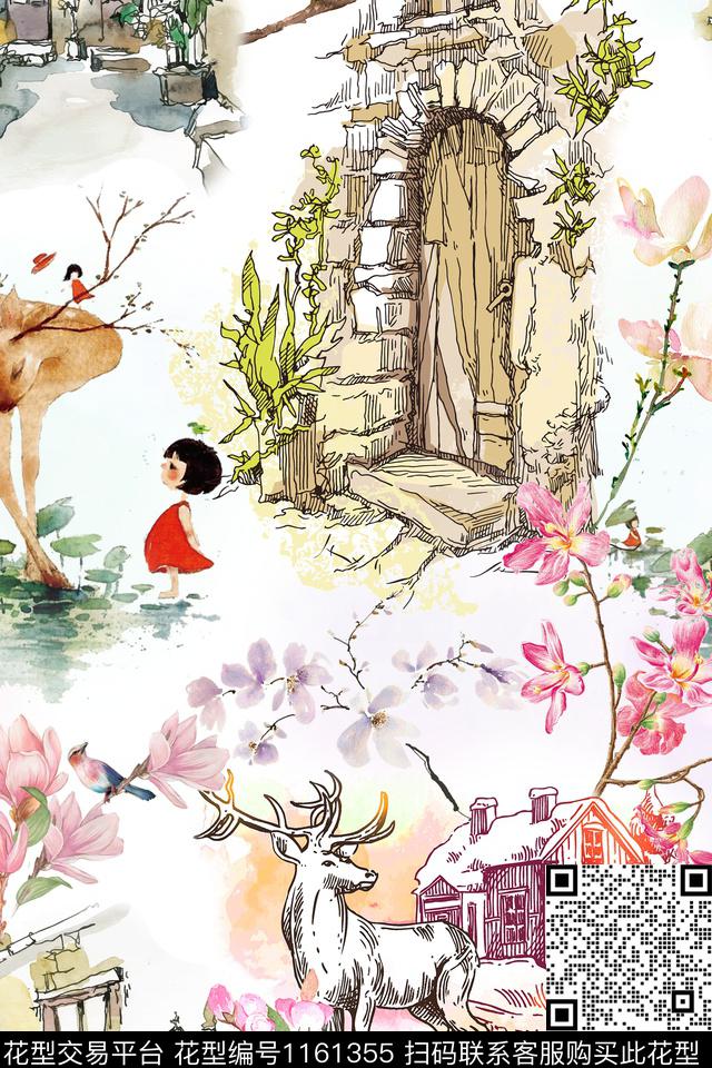 动物漂亮华亿平台场景花卉数码印花华亿平台下载（图片编号: 1161355） - 瓦栏（Walan）