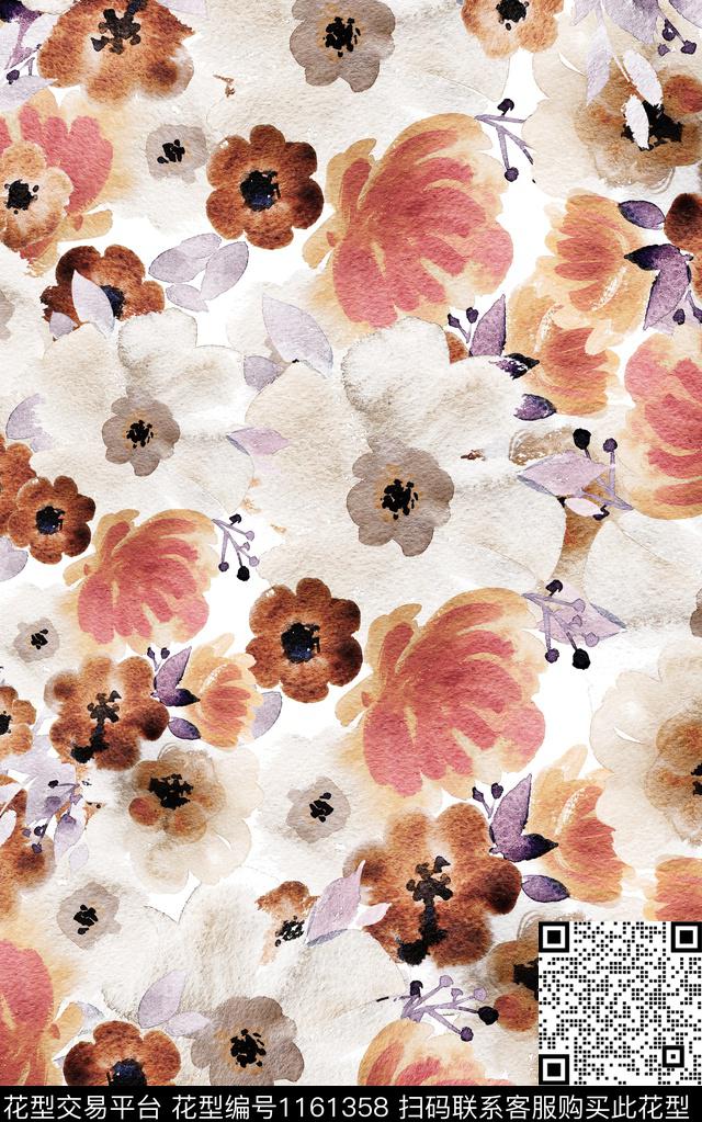 手绘大花春夏华亿平台花卉数码印花华亿平台下载（图片编号: 1161358） - 瓦栏（Walan）