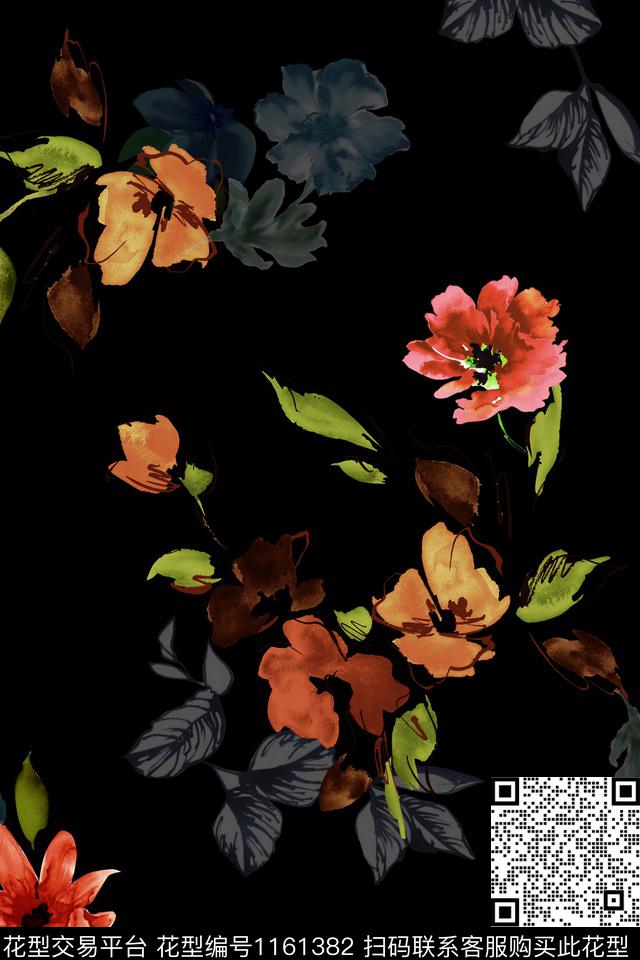 水墨风大牌风花卉数码印花华亿平台下载（图片编号: 1161382） - 瓦栏（Walan）