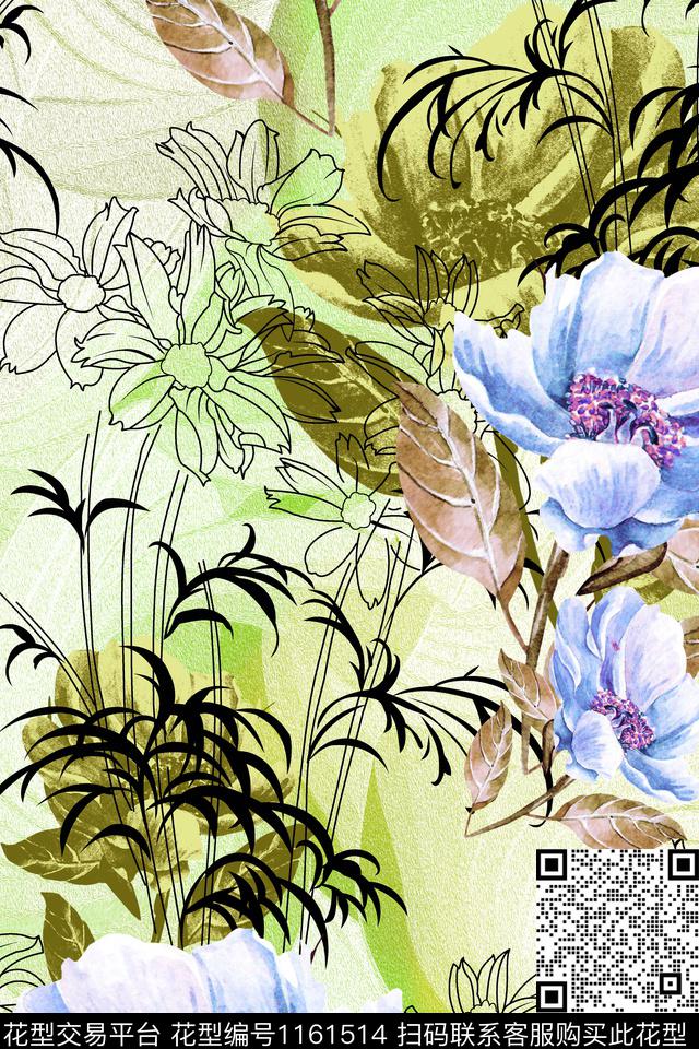 休闲少女花卉数码印花华亿平台下载（图片编号: 1161514） - 瓦栏（Walan）