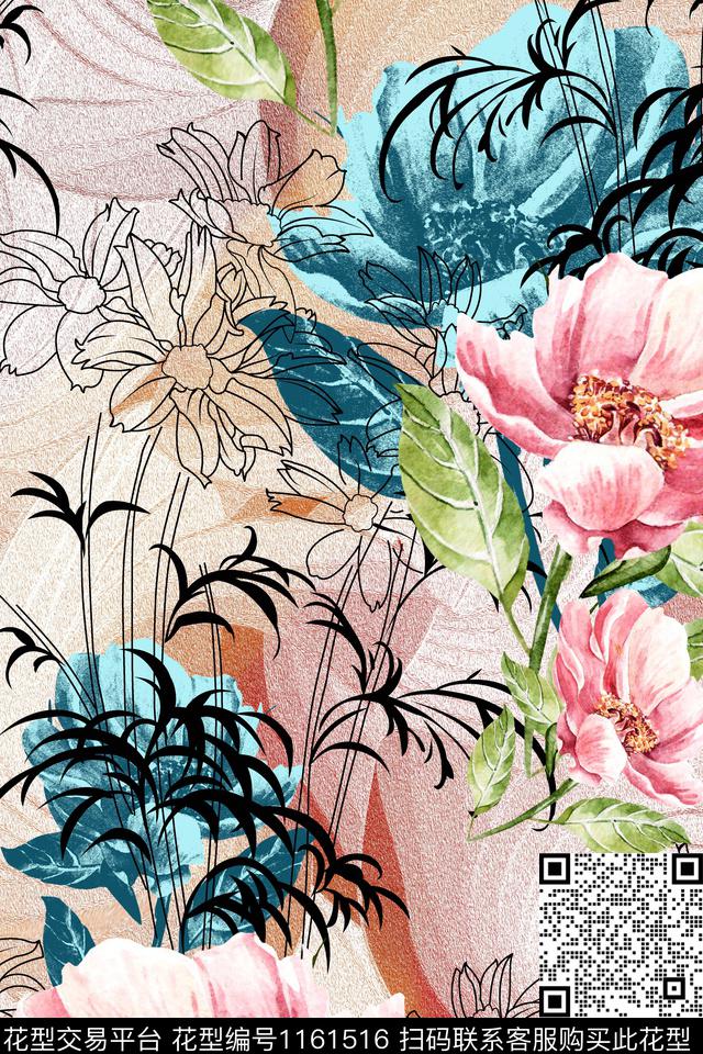 休闲少女花卉数码印花华亿平台下载（图片编号: 1161516） - 瓦栏（Walan）