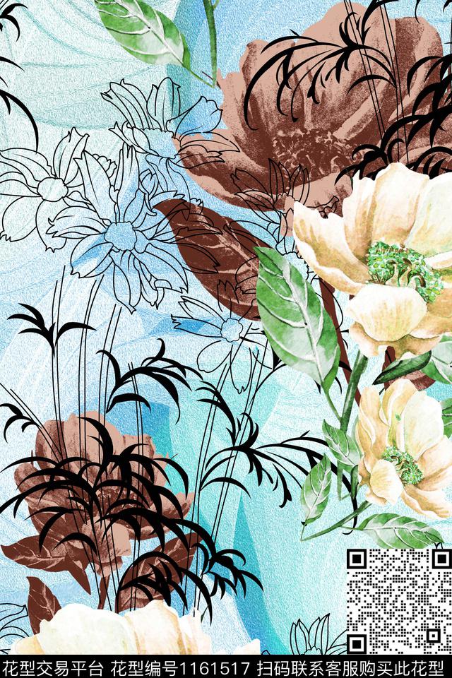 休闲少女花卉数码印花华亿平台下载（图片编号: 1161517） - 瓦栏（Walan）