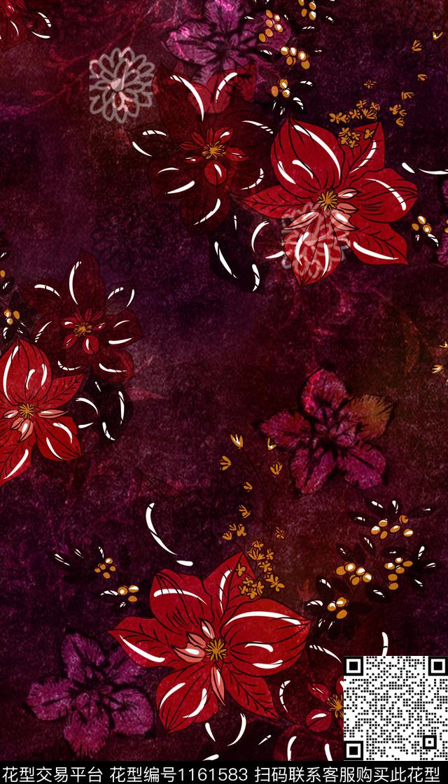 女装花卉满版散花数码印花华亿平台下载（图片编号: 1161583） - 瓦栏（Walan）