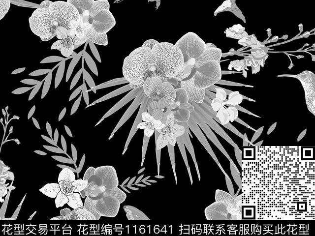 抽象花卉花鸟散点排列数码印花华亿平台下载（图片编号: 1161641） - 瓦栏（Walan）