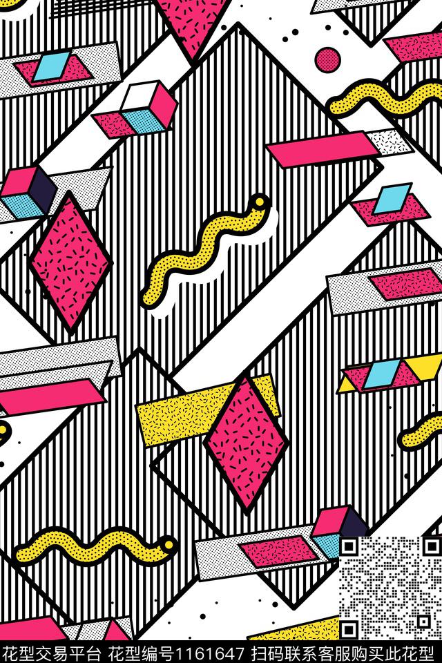 几何男装抽象线条数码印花华亿平台下载（图片编号: 1161647） - 瓦栏（Walan）