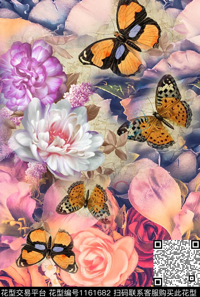 欧洲蝴蝶大牌风数码印花华亿平台下载（图片编号: 1161682） - 瓦栏（Walan）