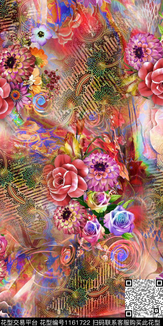 抽象大牌风花瓣数码印花华亿平台下载（图片编号: 1161722） - 瓦栏（Walan）