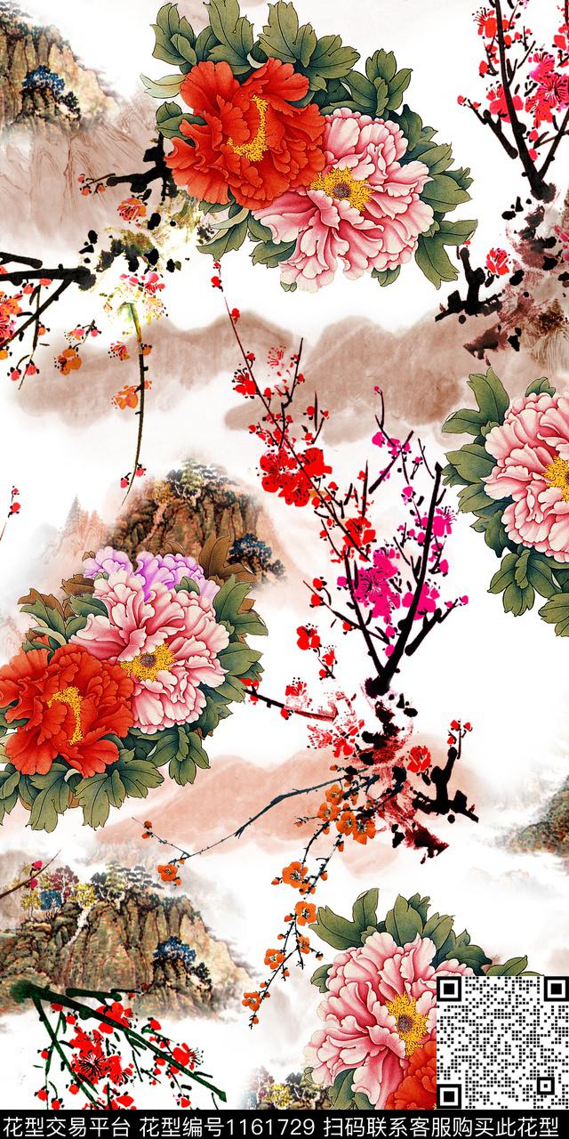 抽象大牌风绿植树叶数码印花华亿平台下载（图片编号: 1161729） - 瓦栏（Walan）