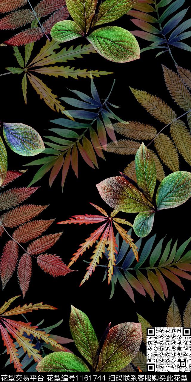 花瓣黑底花卉数码华亿平台数码印花华亿平台下载（图片编号: 1161744） - 瓦栏（Walan）