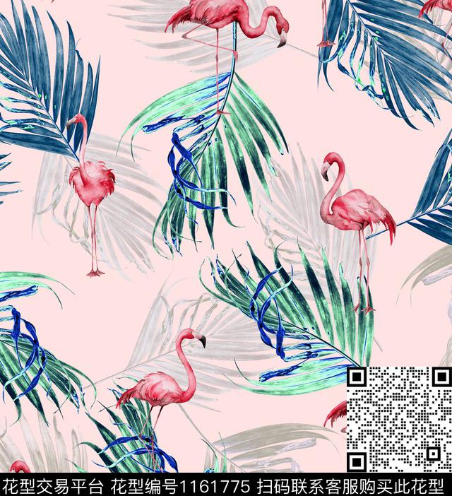 火烈鸟坯布棕叶数码印花华亿平台下载（图片编号: 1161775） - 瓦栏（Walan）