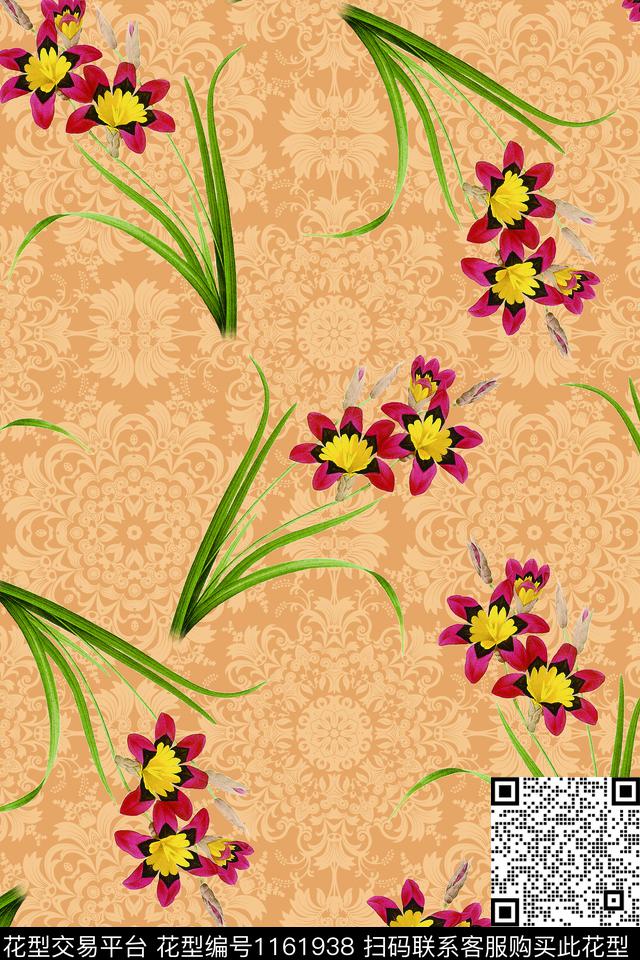 手绘花卉欧式底纹复古风数码印花华亿平台下载（图片编号: 1161938） - 瓦栏（Walan）
