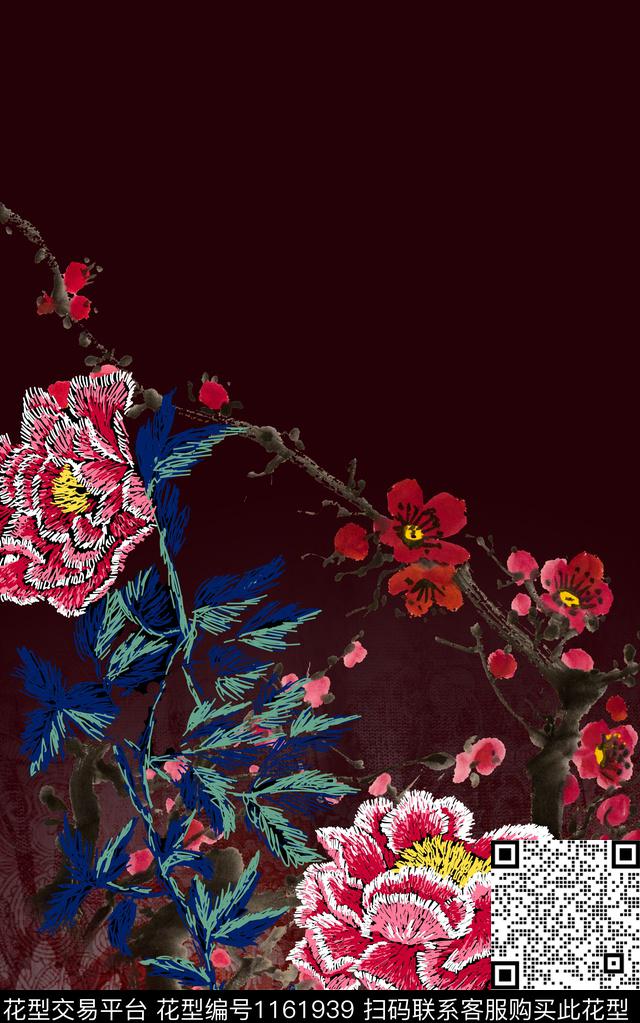 旗袍花鸟数码定位花数码印花华亿平台下载（图片编号: 1161939） - 瓦栏（Walan）