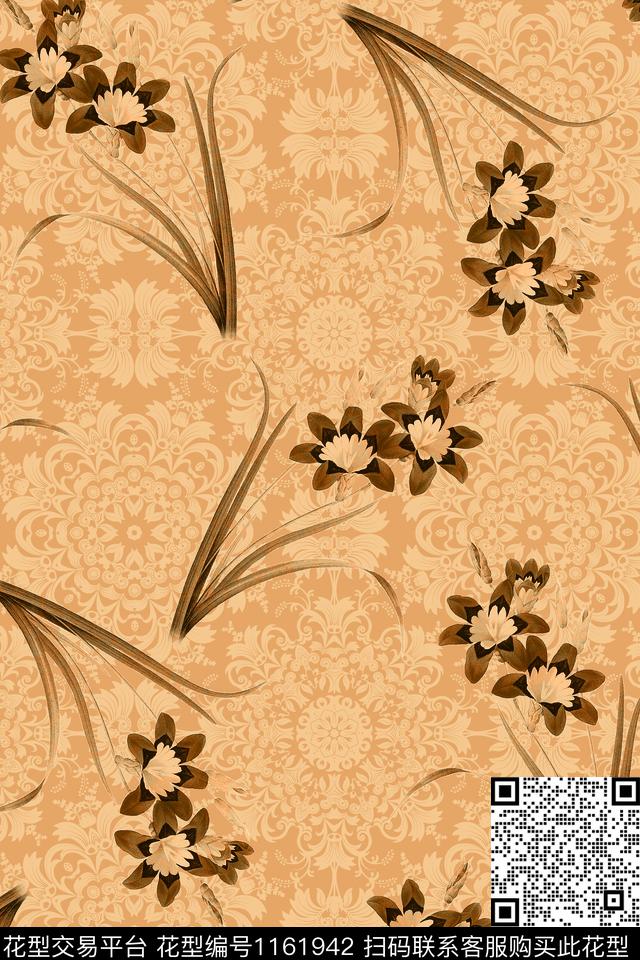 手绘花卉欧式底纹复古风数码印花华亿平台下载（图片编号: 1161942） - 瓦栏（Walan）