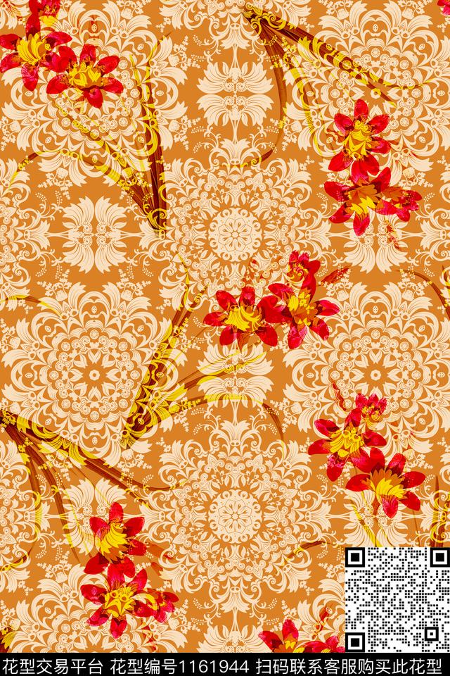 手绘花卉欧式底纹复古风数码印花华亿平台下载（图片编号: 1161944） - 瓦栏（Walan）