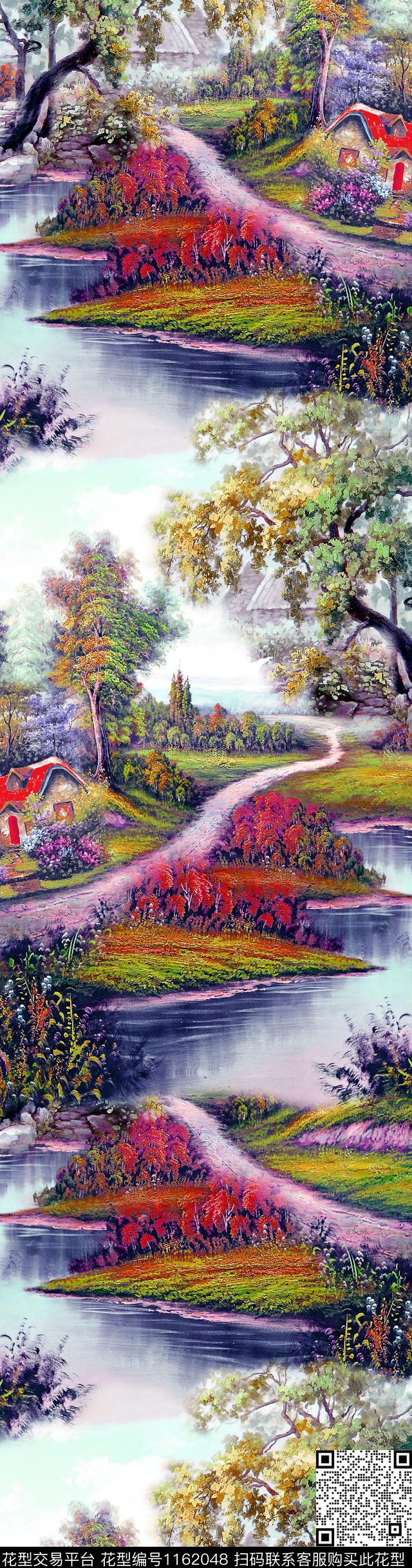 油画华亿平台风景定位中长巾数码印花华亿平台下载（图片编号: 1162048） - 瓦栏（Walan）
