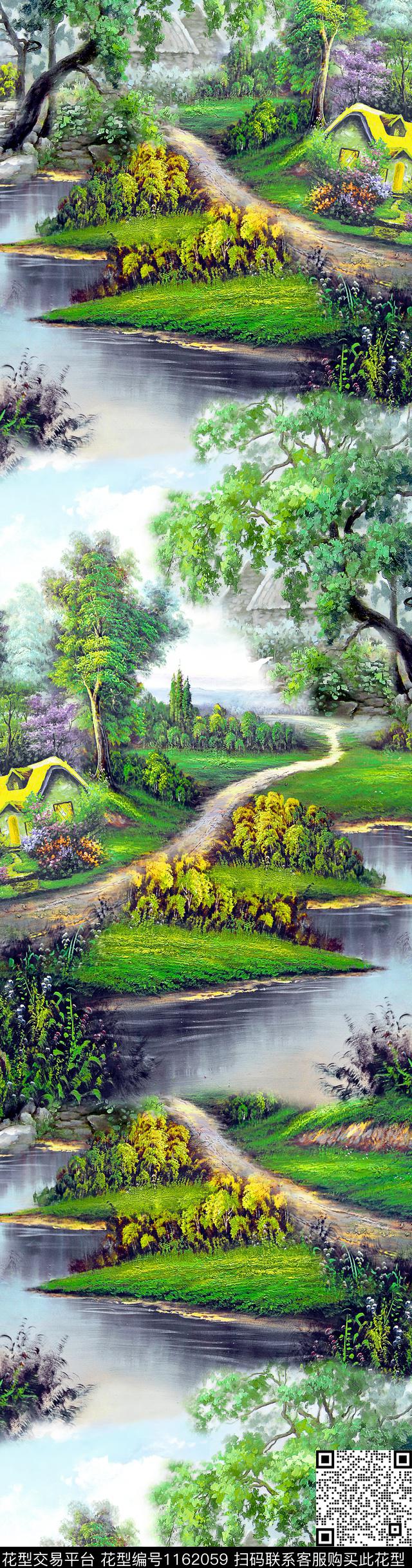 油画华亿平台风景定位中长巾数码印花华亿平台下载（图片编号: 1162059） - 瓦栏（Walan）