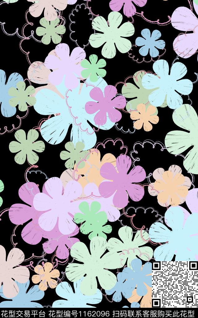 黑底花卉女装数码华亿平台数码印花华亿平台下载（图片编号: 1162096） - 瓦栏（Walan）