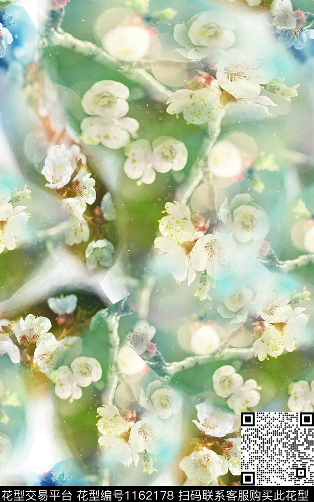 清爽底花卉抽象小清新数码印花华亿平台下载（图片编号: 1162178） - 瓦栏（Walan）