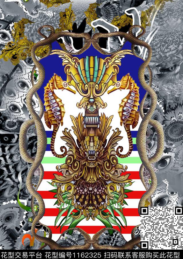 宫廷风抽象潮牌数码印花华亿平台下载（图片编号: 1162325） - 瓦栏（Walan）