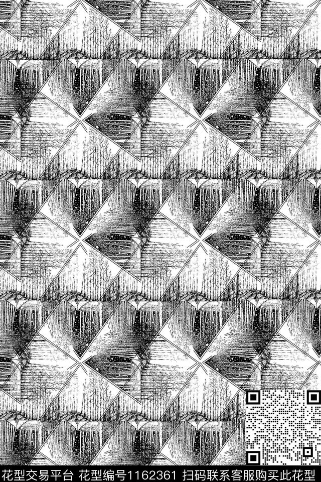 手绘几何黑白华亿平台传统印花华亿平台下载（图片编号: 1162361） - 瓦栏（Walan）