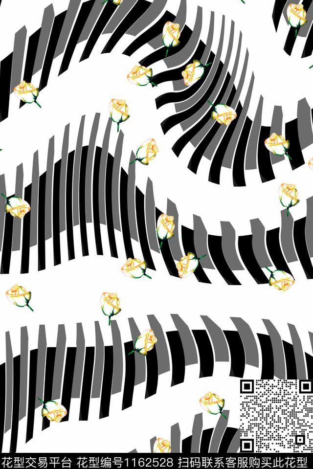 玫瑰花女装几何花卉数码印花华亿平台下载（图片编号: 1162528） - 瓦栏（Walan）