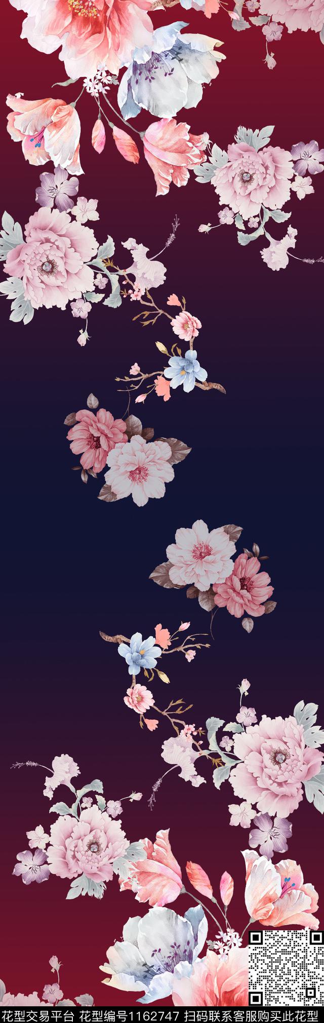 水彩花卉长巾数码华亿平台数码印花华亿平台下载（图片编号: 1162747） - 瓦栏（Walan）
