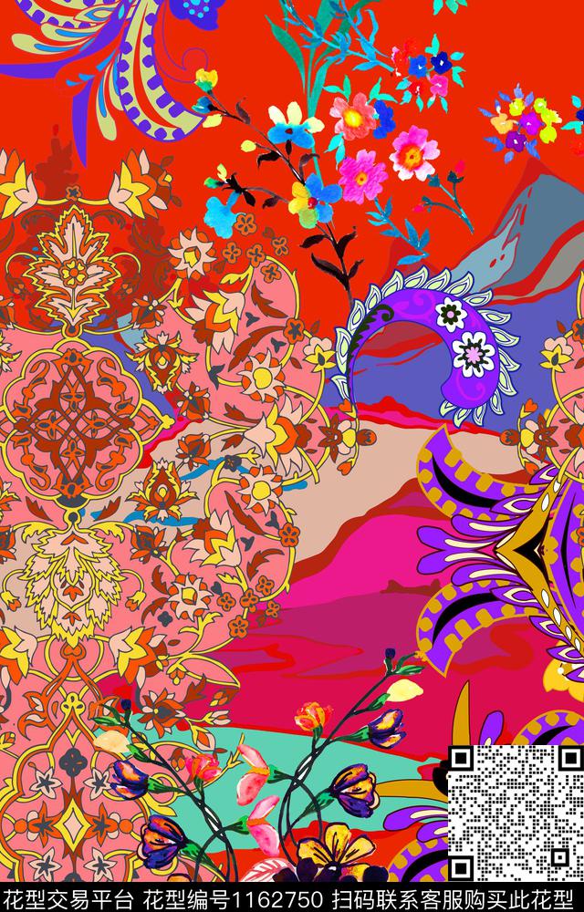 植物数码华亿平台几何花卉数码印花华亿平台下载（图片编号: 1162750） - 瓦栏（Walan）