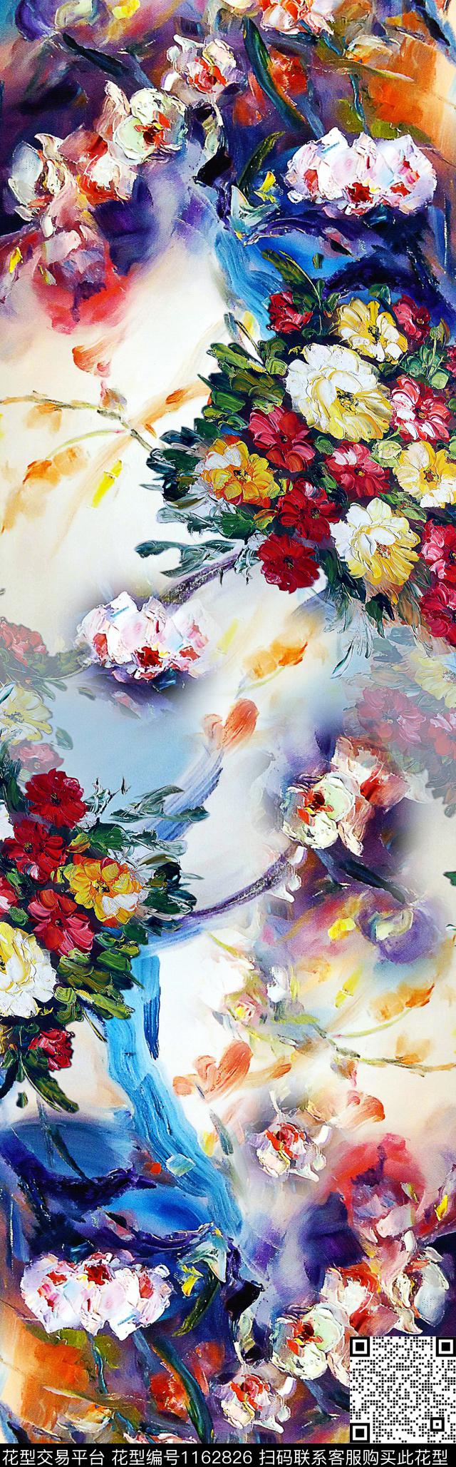油画华亿平台抽象花卉披肩长巾数码印花华亿平台下载（图片编号: 1162826） - 瓦栏（Walan）
