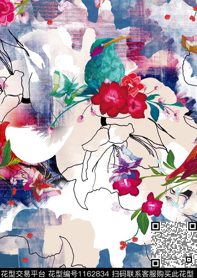 抽象花瓣花卉数码印花华亿平台下载（图片编号: 1162834） - 瓦栏（Walan）